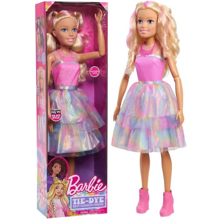 Grande poupée blonde Barbie 70 cm en création tie-dye colorée à la