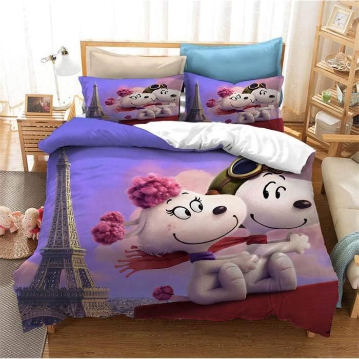 Parure De Lit 3D Snoopy Microfibre King 220x240cm - Housse De Couette + Taies D'Oreiller Douces Et Respirantes