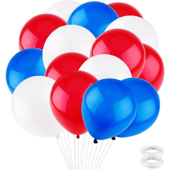 60 Pieces Ballons Bleu Blanc Rouge 10 Pouces Ballons Latex Ballon  Anniversaire Gonflable Bleu Avec Ruban Ballon Helium Pour [J7195]