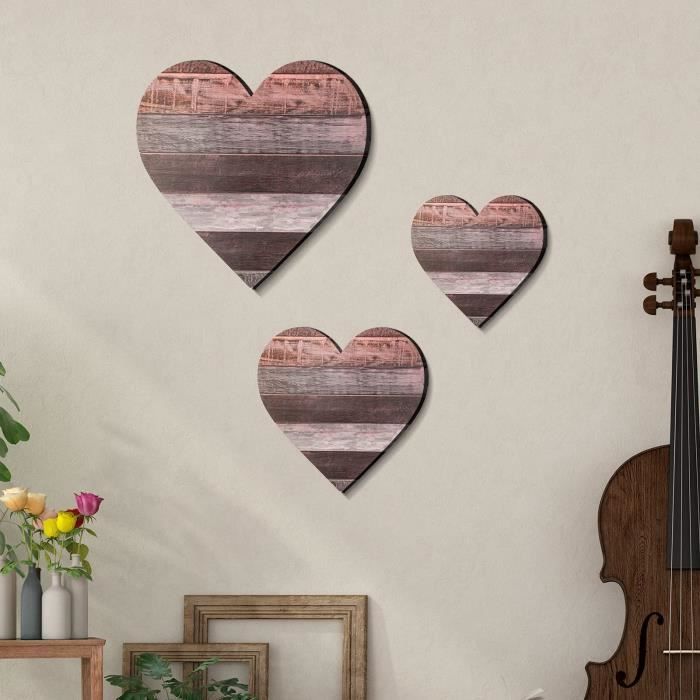 Lot De 3 Décorations Murales Cœur En Métal Noir - Tailles 15, 12 Et 9 Cm - Pour Chambre, Salon