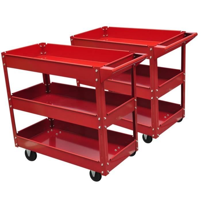 Chariot Servante D Atelier 100 Kg Rouge 3 Etageres 2 Chariots