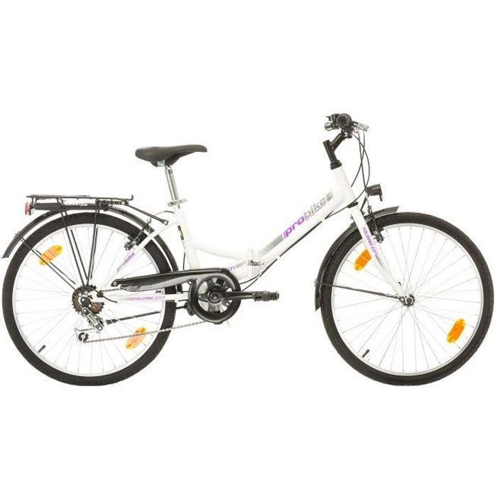 Velo pliant PROBIKE FOLDING eco LADY 24 Blanc Rose Cadre en acier Shimano 6 vitesses Frein V brake Cdiscount Sport