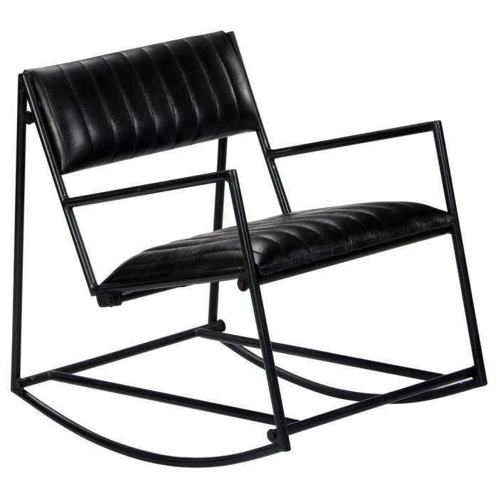 chaise à bascule - style contemporain - fauteuil à bascule - noir - cuir véritable