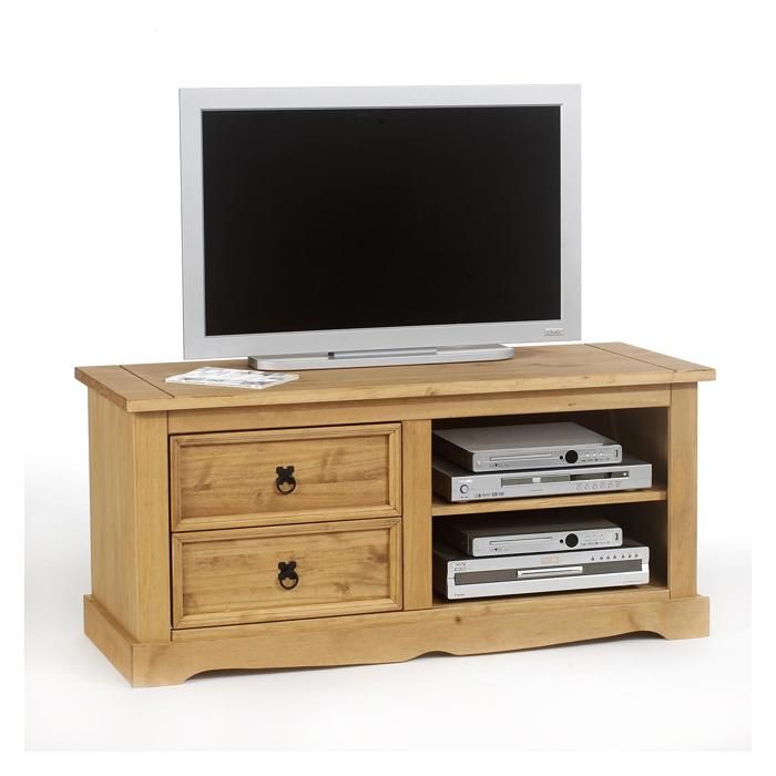 Meuble TV VENETA L 106 Cm En Bois Massif Coloris Naturel Avec