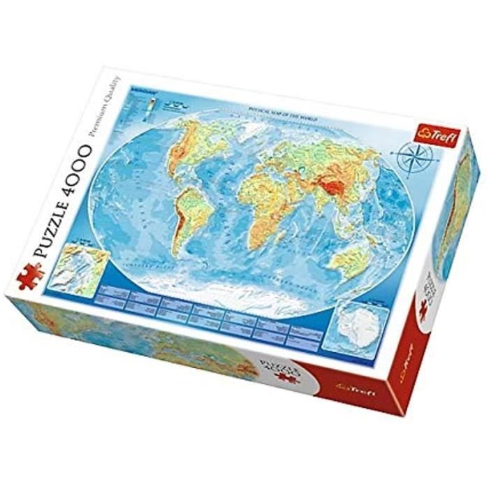 Puzzle Trefl 4000 pièces - Carte physique du monde - Thème Voyage et cartes Puzzle Trefl 4000 pièces - Carte physique du monde - Thème Voyage et cartes
