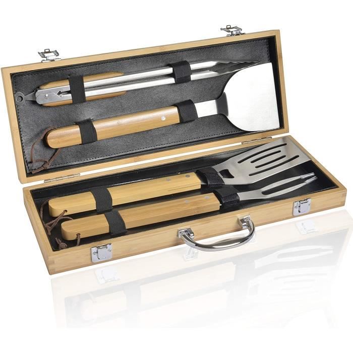 F19266 Set de 4 Mallette Barbecue, Acier Inoxydable, Gris, 43 x 16,5 x