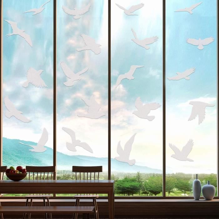 16pcs Autocollants de Fenêtre Oiseaux de Vitre, Stickers électrostatiques décoratifs au Motif Oiseauxs Signe Anti-Collision