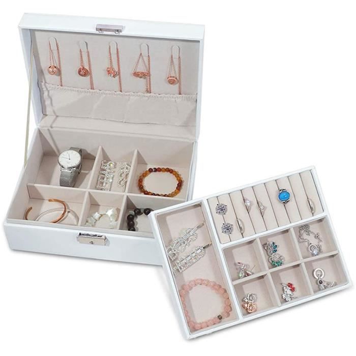 Deux Blanc en Cuir Synthétique Bague Bijoux Boîte Cadeau Deux Blanc en Cuir Synthétique Bague Bijoux Boîte Cadeau