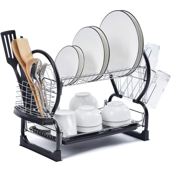 Égouttoir à Vaisselle Pliable à 2 Niveaux Pour Comptoir De Cuisine Avec Porte-ustensiles, égouttoir à Vaisselle Multifonction Pour Comptoir Avec Drainage