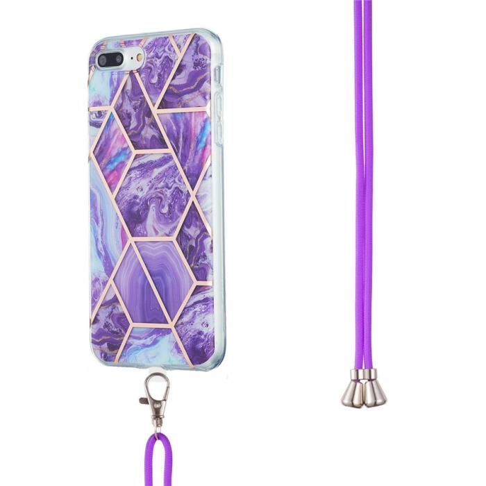Coque iPhone 8 Plus Paillette Marbre Motif Silicone Avec Corde