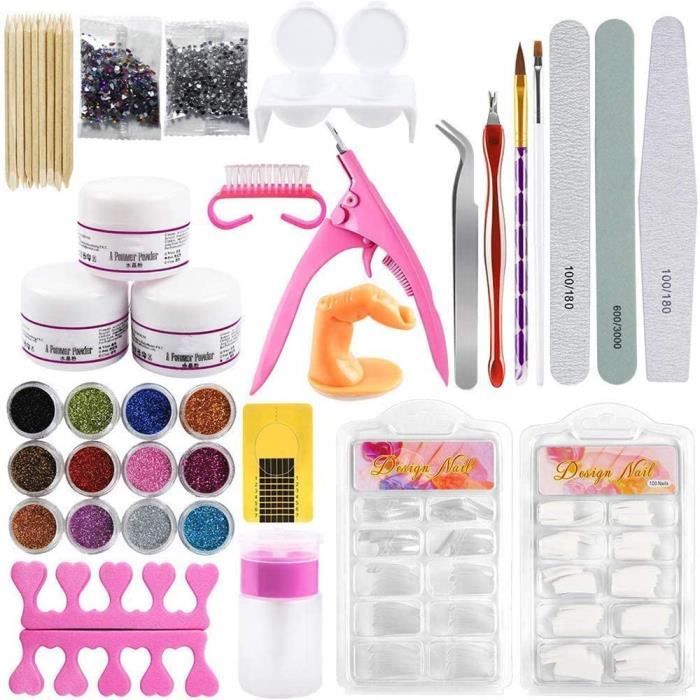 ongles en acrylique avec poudre de paillettes