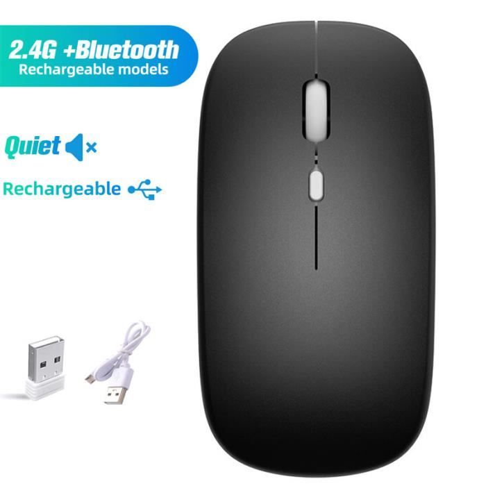 Souris Bluetooth Sans Fil pour Macbook/iPad/iPhone/Android PC/Windows/Mac, Silencieuse, 3 DPI Bluetooth4.0+2.4G Noir
