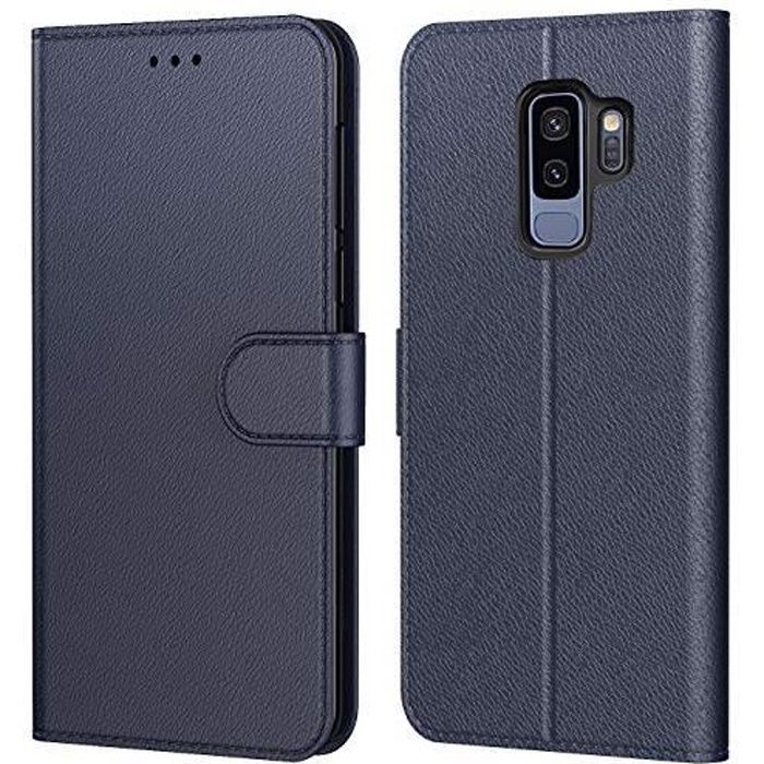 Coque Samsung Galaxy S9 Plus Bleu AURSTORE Housse avec languette Etui Pochette En Cuir PU Multifonction Protection En 360