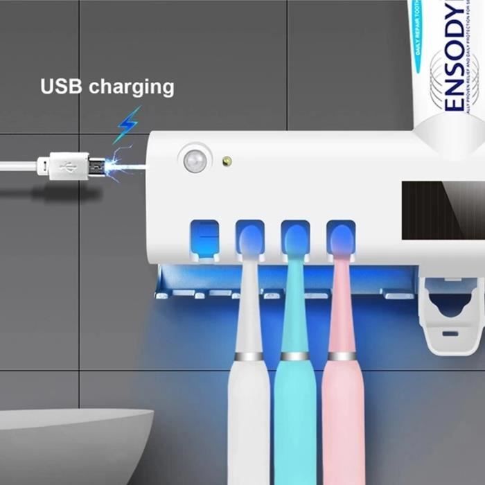 Porte-brosses à Dents Intelligent Avec Stérilisation UV - 6 Places, Distributeur De Dentifrice, Noir - 2