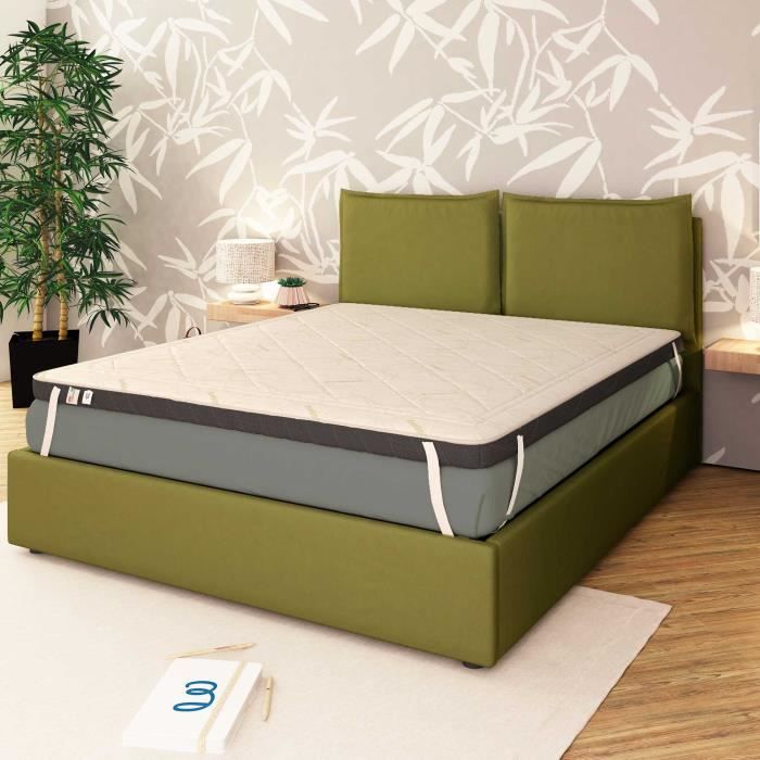 BALDIFLEX Surmatelas Bambou 130x190 cm - M&eacute;moire de forme - &Eacute;paisseur 7 cm - Qualit&eacute; optimal 