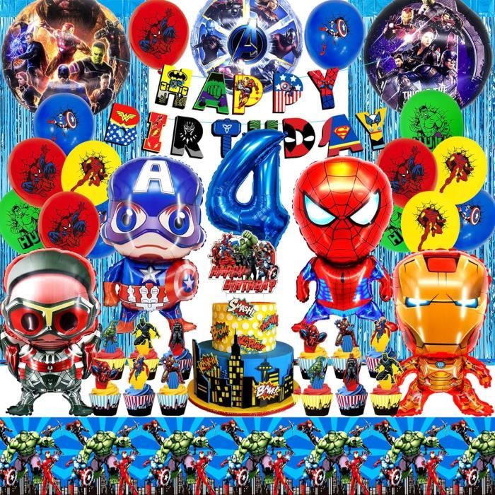 33 Pièces – Ballons Super-héros – Décoration Anniversaire 4 Ans – Ballons Aluminium Avengers – Biodégradables – Pour Fête D’enfant