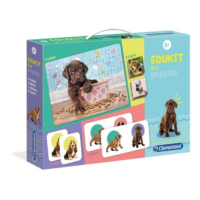 CLEMENTONI - Edukit 4 en 1 - Licornes - Puzzle, Mémo, Domino et Cubes - Jeux - Jouets