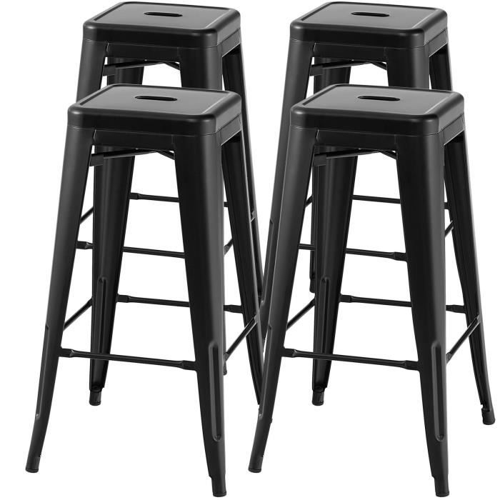 COSTWAY 4 Tabourets de Bar Empilable Industriels Hauteur 76 CM - Aucun Assemblage - pour Salle à Manger Cuisine Bistro Noir COSTWAY 4 Tabourets de Bar Empilable Industriels Hauteur 76 CM - Aucun Assemblage - pour Salle à Manger Cuisine Bistro Noir