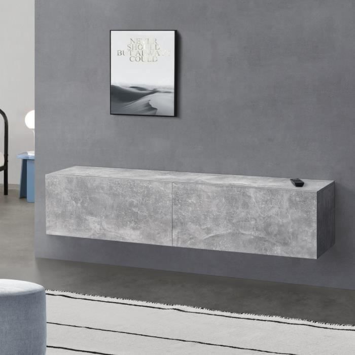 Meuble TV Evaton 140 x 33 x 30 cm Effet Béton [en.casa]