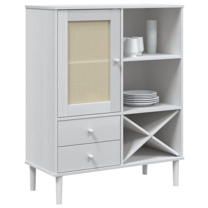 Vodali Mobilier Bibliothèque SENJA aspect de rotin blanc bois massif de pin - Ameublement