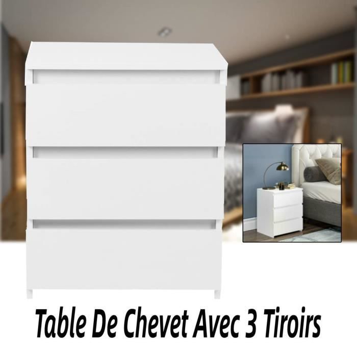 MSA Table De Chevet Moderne Blanche Table De Nuit Avec 3 Tiroirs De ...