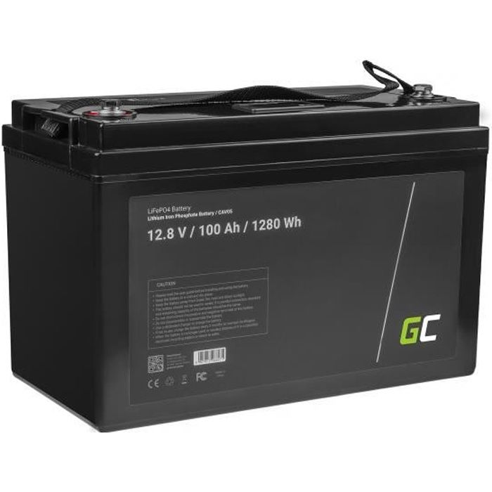 Green Cell® Batterie LiFePO4 100Ah 12.8V 1280Wh lithium fer phosphate pour panneaux solaires, camping-cars et bateaux