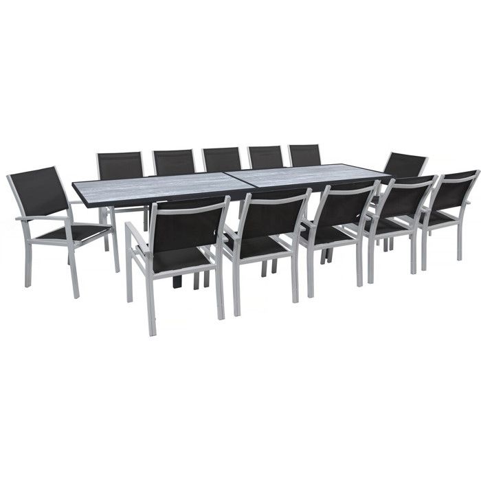 Table extensible et chaises de jardin en aluminium Lagos - 200/320 x 105 x 76 cm - 12 chaises - Noir Table extensible et chaises de jardin en aluminium Lagos - 200/320 x 105 x 76 cm - 12 chaises - Noir