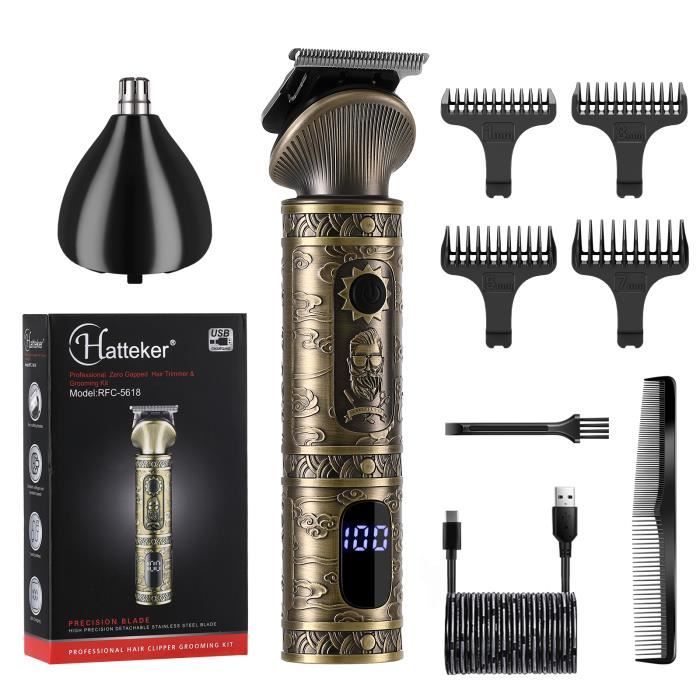 HATTEKER  Tondeuse Cheveux et Tondeuse Nez - Oreilles Pour Hommes Tondeuse Barbe 2in1 Or 