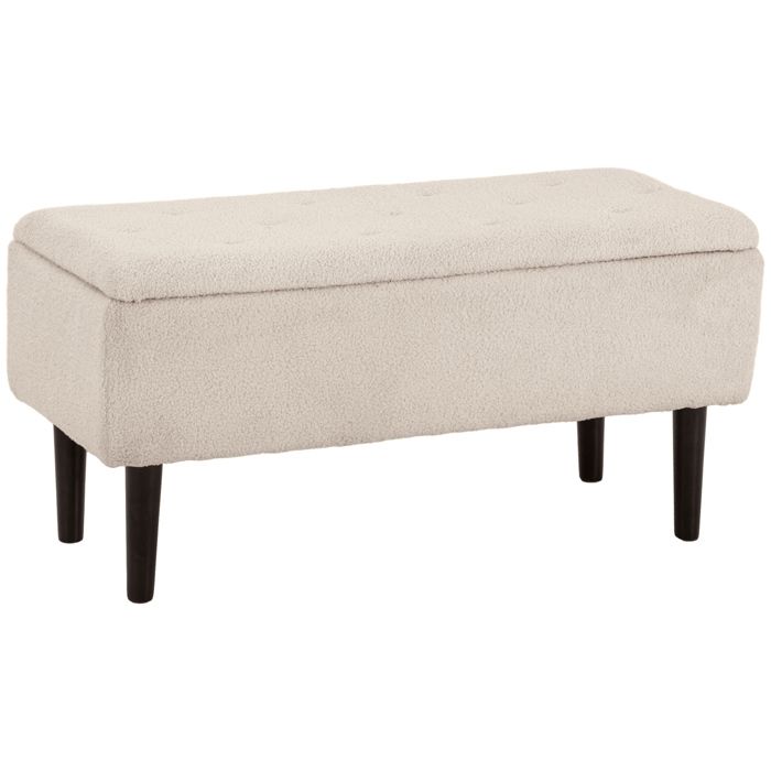 HOMCOM - Banc de Rangement - Tissu effet laine boucleé - 95x38x45cm - Beige
