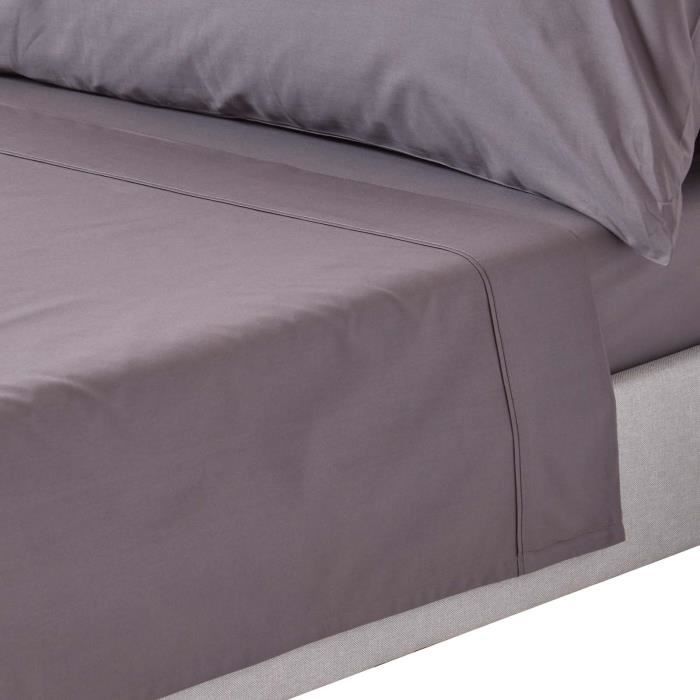 Drap plat - Coton Égyptien - Gris foncé - 178 x 255 cm - 200 fils - Hypoallergénique