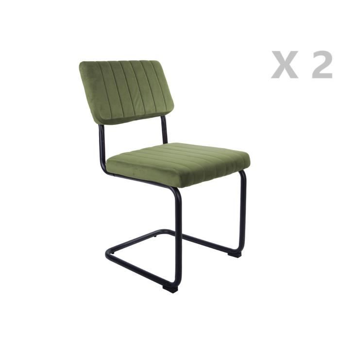 chaises cantilevers design velours keen - leitmotiv - lot de 2 - vert - métal