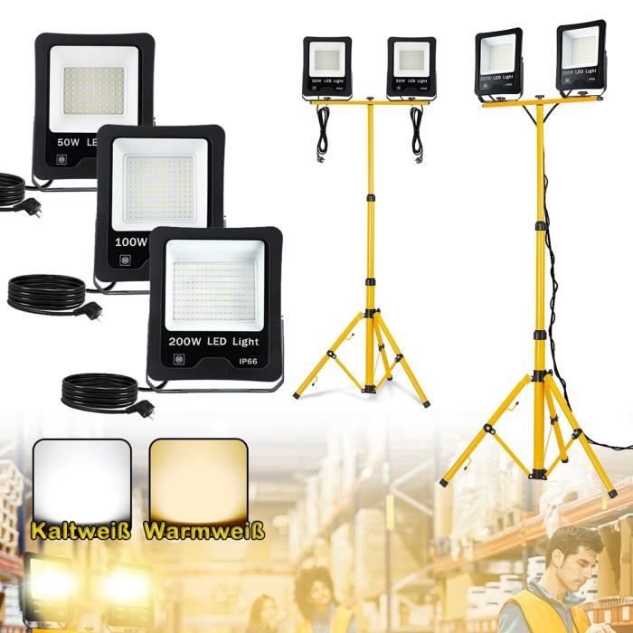 Projecteur de chantier LED double tête - LILIIN - LILIIN - 2x100W (200W) - IP66 étanche - Blanc chaud