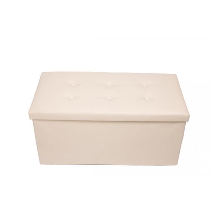 pouf coffre de rangement beige blanc - mobili rebecca - banc de rangement 2 places - simili - 38x76x38 cm