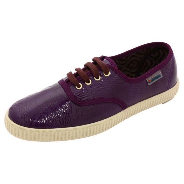 Baskets violette en toile effet vernis VICTORIA Femme Lacets Plat Violet Violet Cdiscount Chaussures