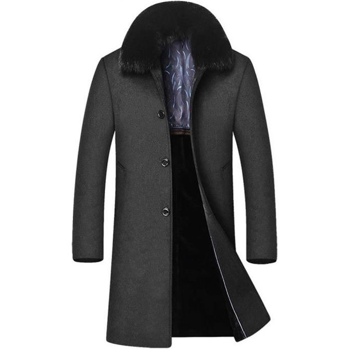 Manteau Long Homme Fausse Fourrure Laine Casual Pardessus Hiver Epais Gris Cdiscount Pret a Porter