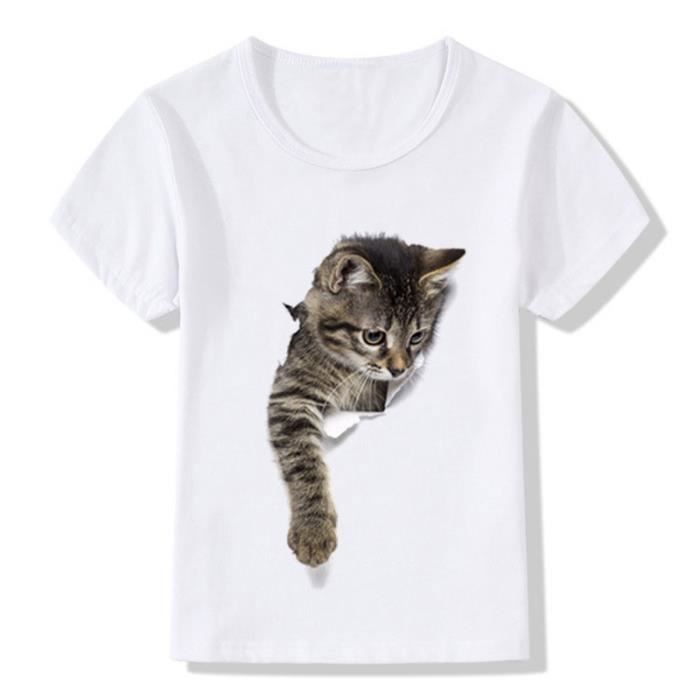 T shirt Gar on et T shirt Fille 3D chat Manches Courte Tee shirt