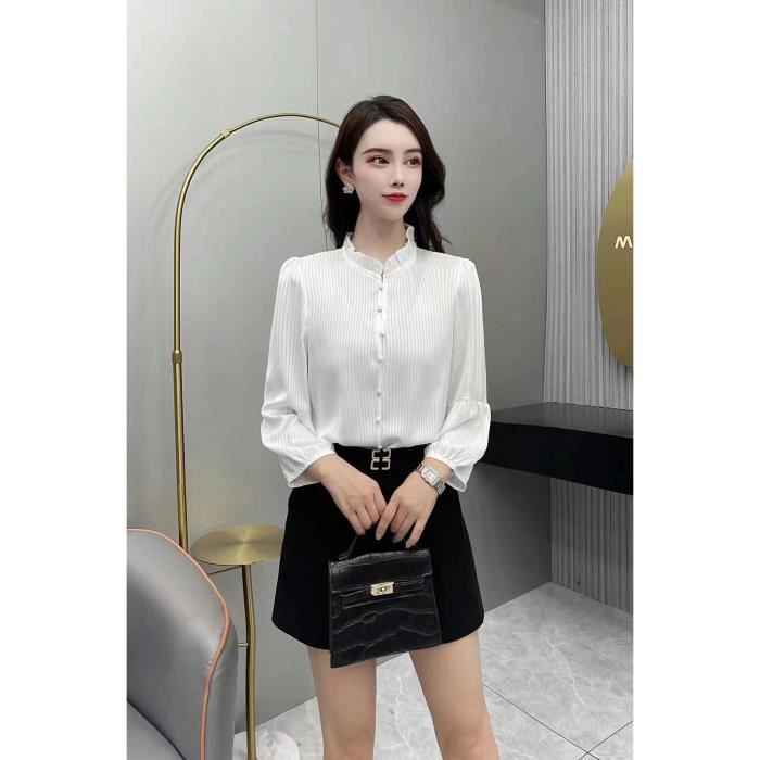 Chemise Femme Mode Loisir Retro elegant couleur unie douce Blanc GOGUQ Blanc Cdiscount Pret a Porter