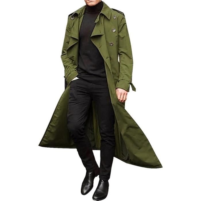 Homme Manteau Long Automne Hiver Manches Longues Double
