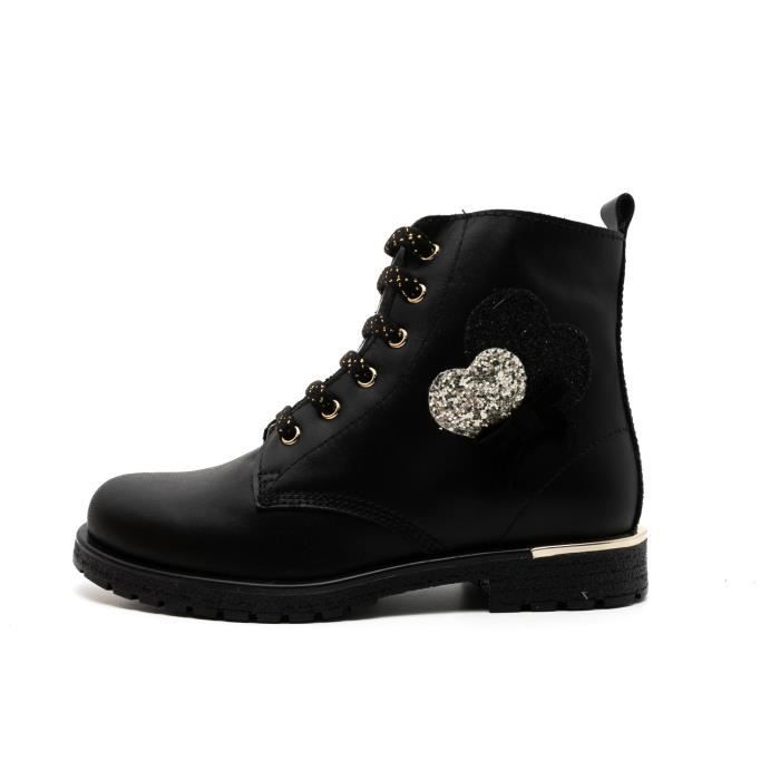 Bottes pour enfant Nerogiardini Cairo Noir en cuir avec details paillettes et n ud en tissu Noir Cdiscount Chaussures