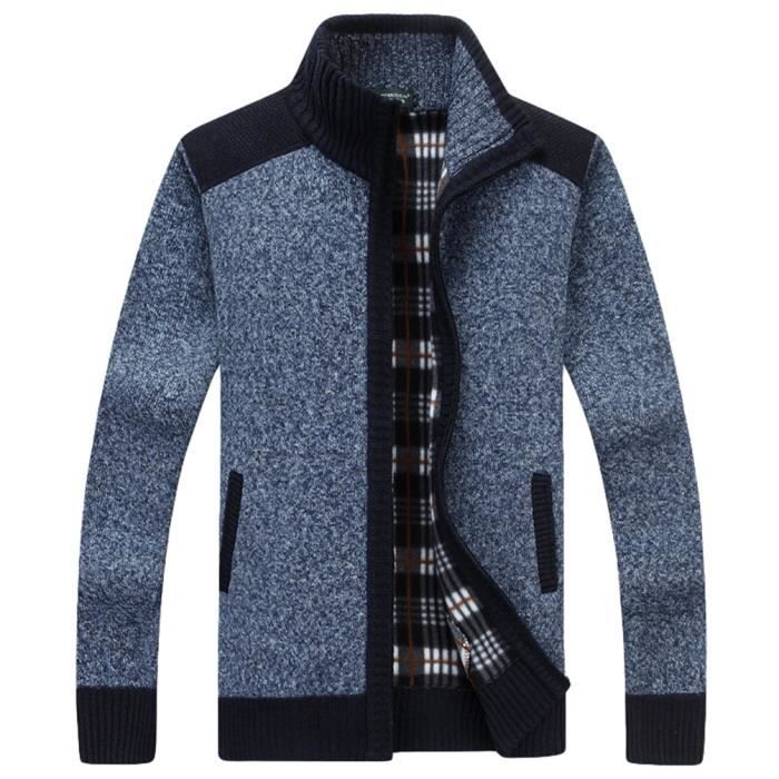 Tuib Sua Veste Tricot?�e pour Homme Col Droit Manches Longues Doubl?� Polaire Vestes de Transition 