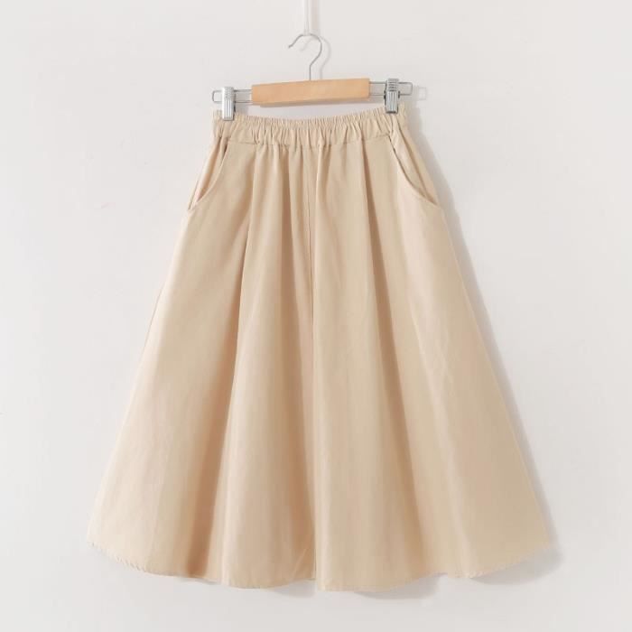 Jupe Printemps t jupe en coton solide femmes lastique taille