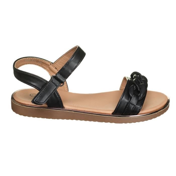 Sandales Fille Leader Mode 998 37 Noir Talon Plat Bride
