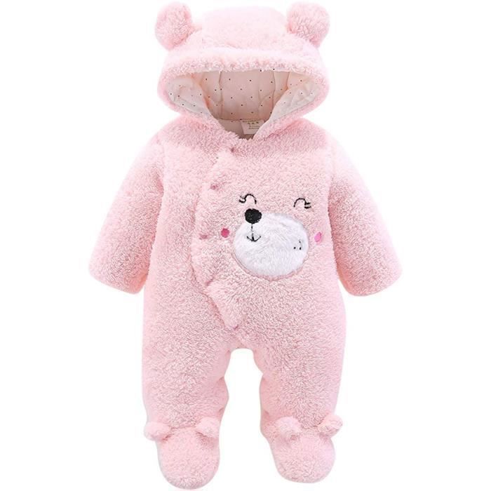 Combinaison Neige Bébé Ours En Peluche - Grenouillère Chaude à Capuche Pour 0-12 Mois (Garçon Ou Fille)