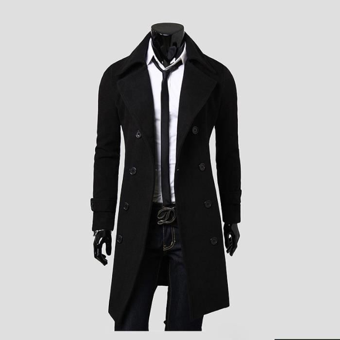 ANUFER Manteau Homme Trench Laine Mélangée Hiver – Peacoat Chaleureux Boutonnage Simple Avec Col Amovible Intérieur, Élégant Et Polyvalent