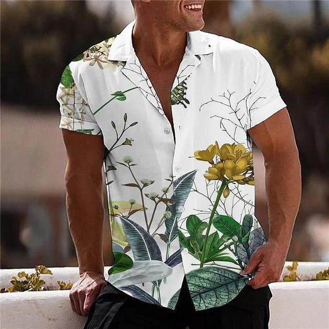 Chemise chemisette Chemises a fleurs hawaiennes pour hommes impression 3D chemise de plage pour hommes manches FloCS 220801 3 Blanc Cdiscount Pret a Porter