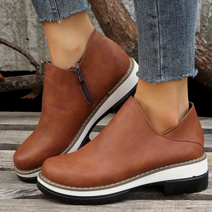 Vintage femmes sans lacet bottines bout pointu t te ronde talon