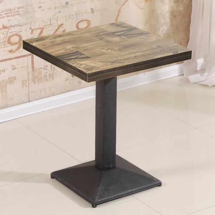 Table Carrée OHMG - Pied Central - 60x60x75cm - Style Vintage - Marron