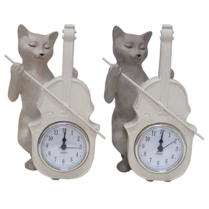 Pendule Chat Jouant Du Violoncelle En Resine Cdiscount Maison