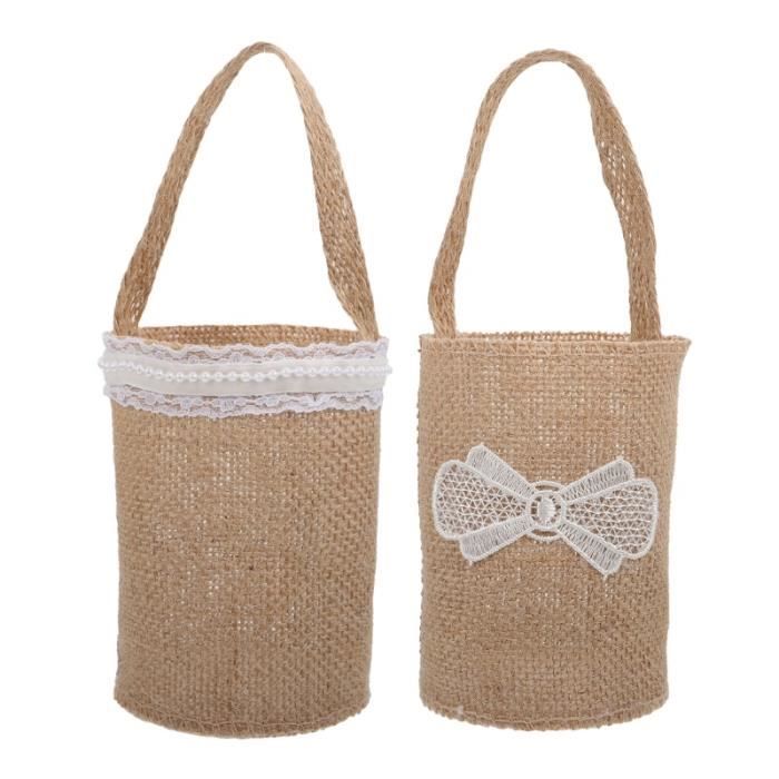 2 Paniers De Fleurs En Satin Pour Mariage - Blanc Avec Nœud Papillon - Pour Fille D'honneur, Pétales, Confettis - 4