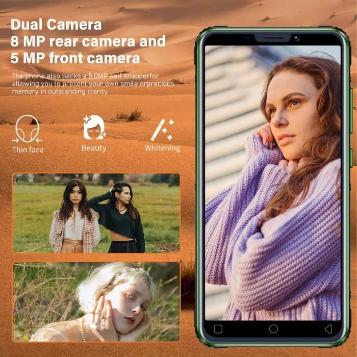 Téléphone Portable Pas Cher 5,0 Pouces – 16 Go (extensible à 128 Go) – Double SIM Débloqué – Android 9.0 – WiFi, Face ID – Blanc